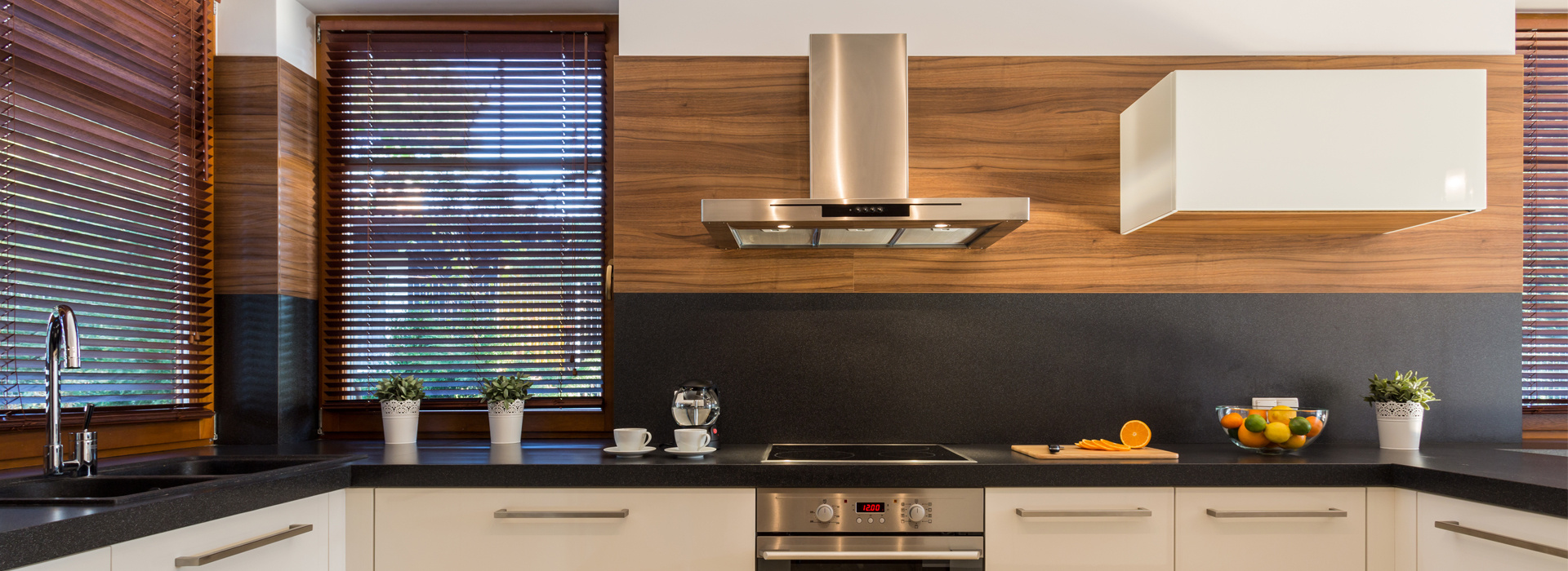 Luxury Kitchen with Blinds on the Windows
